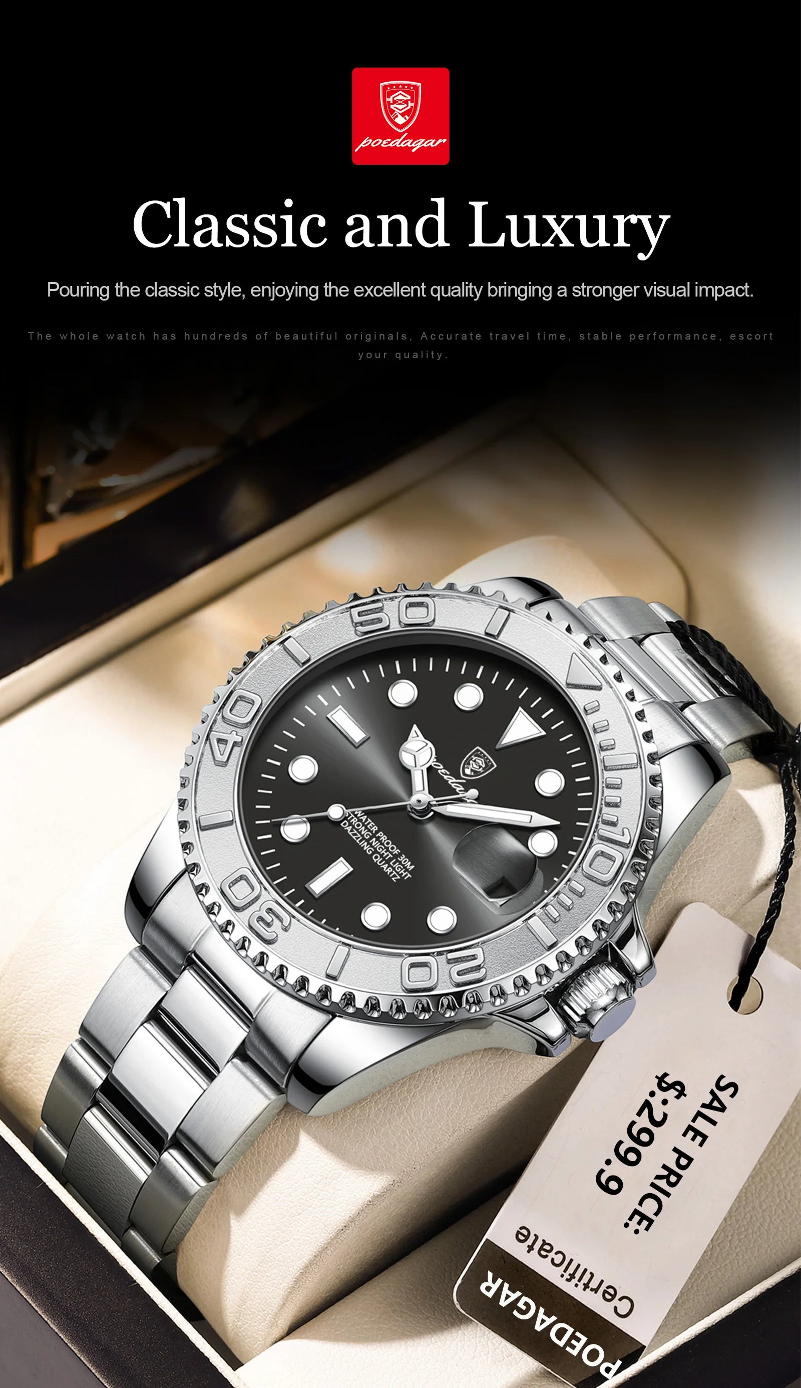 POEDAGAR Business Luxury Man Watch Luminous Waterproof Date Stainless Steel Men Watch High Quality Military Men's Quartz Watches