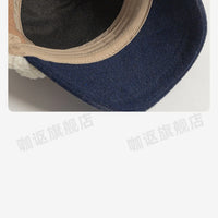 Retro Woolen Color Matching Bomber Hat Men and Women Street Japanese Trend Peaked Cap Plush Thermal Ear Protection Baseball Cap