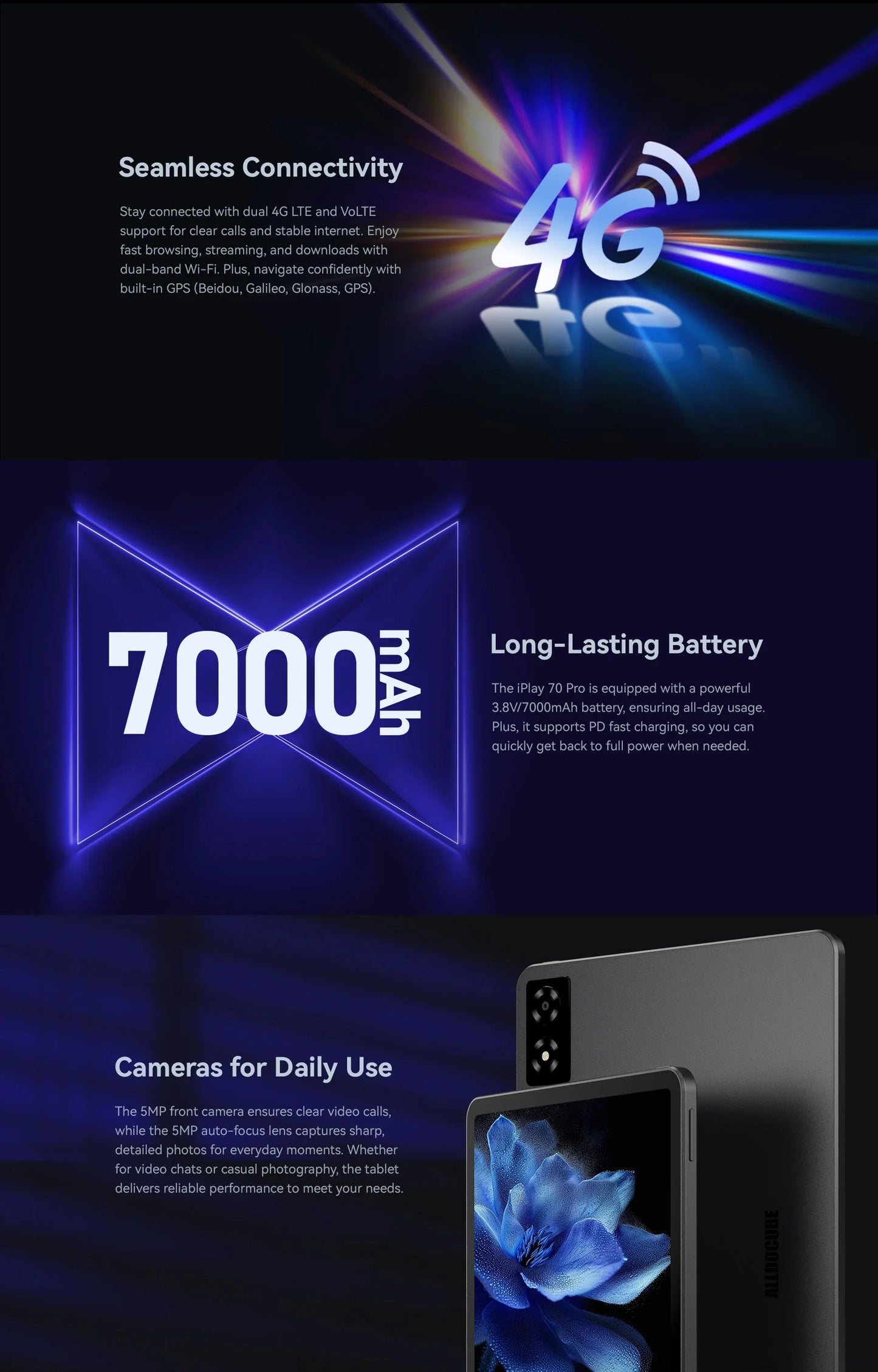 ALLDOCUBE iPlay 70 Pro Tablets 10.95 inch 2.5K 60Hz Display Helio G99 Octa 6GB+10GB RAM 256GB ROM Tablet PC 4G LET WiFi 7000mAh