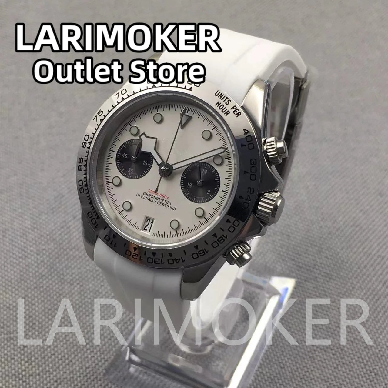 LARIMOKER 39mm Chronograph VK64 Quartz Watch For Men Sapphire Glass Luminous Hand Blue Black White Pink Rubber Bracelet Watch