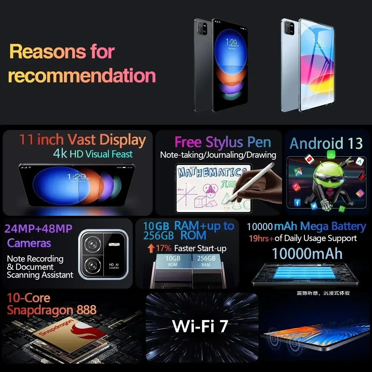 2024 Original HD4K Tablet PC Pad 6 Pro Android 13 12GB+512GB 10000mAh Snapdragon 888 Bluetooth WiFi Tab tablets 10 inch android