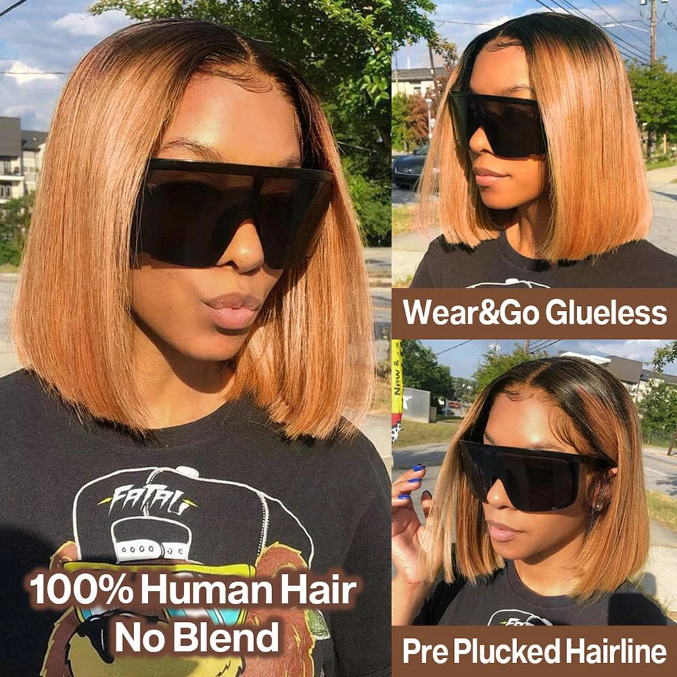 1B 99j Straight Bob Lace Front Wig Ombre TB 27 Honey Blonde HD Lace Wig Human Hair Wigs Glueless Bunrgundy Colored Short Bob Wig