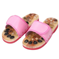 Natural Pebbles Acupressure Massage Slippers Rotating Feet Care Massage Stone Sandals Adjustable Relaxation Foot Massager Shoes