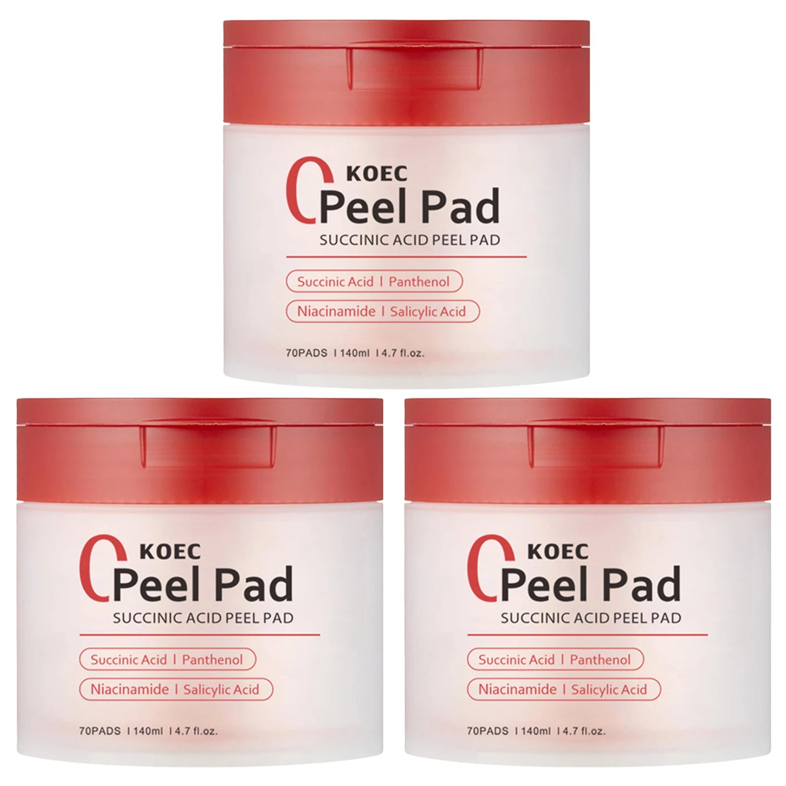 70pcs Red Succinic Acid Peeling Pads Gentle Exfoliation Peeling Pads With Succinic Acid Skin Acnes Cleaner Toner Pads