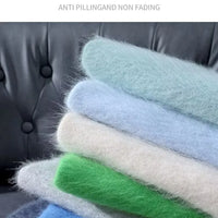 100% Mink Cashmere Knitted Short Sleeved Men's Loose Round Neck Solid Color Half Sleeved Simple T-Shirt Casual Business Cashmere