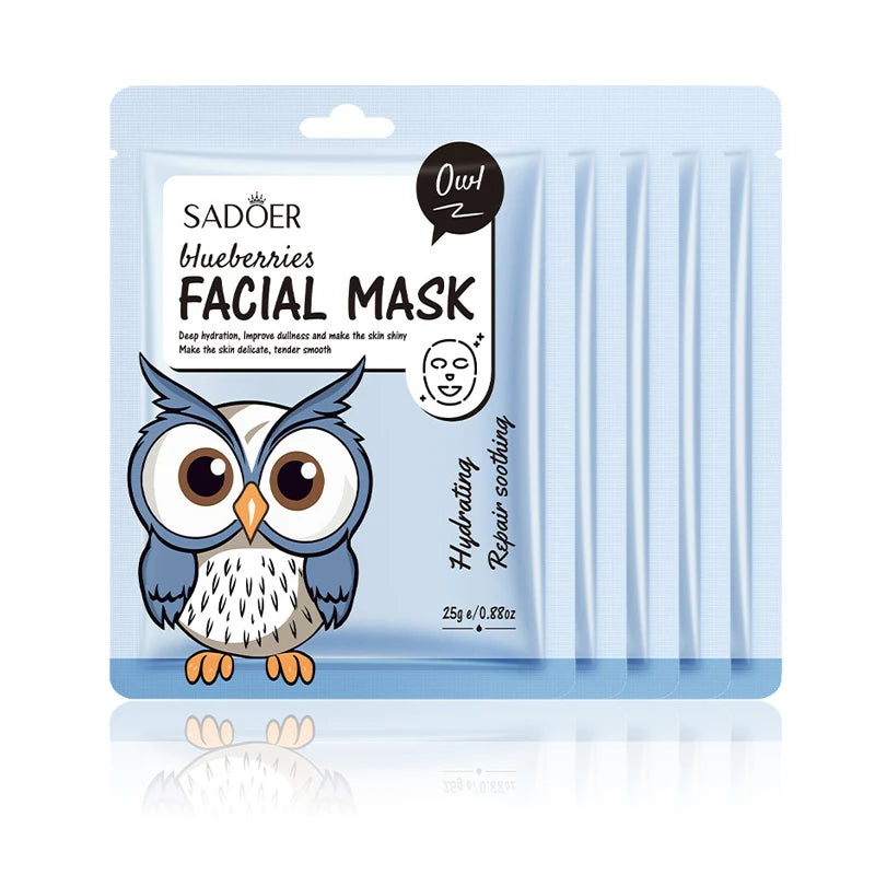 5pcs SADOER Cartoon Fresh Fruit Facial Mask Anti Wrinkle Moisturizing Soothing Brightening Hydrating Face Mask Skin Care