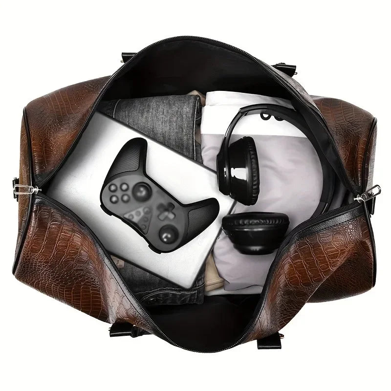 Large Capacity Retro Crocodile-Textured Travel Duffel Bag - Durable Unisex Vacation Luggage,  Versatile Gift for Men & Women