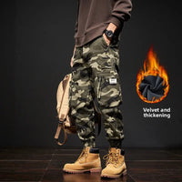 2025 NewMen's Fleece-Lined American Camouflage Casual Multi-Pocket Loose Zipper Jogger Pants Autumn Youth Trendy Workwear