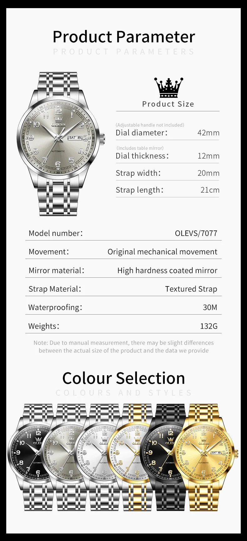 OLEVS Men Watches 7077 Luxury Fashion Top Brand Original Automatic Mechanical Watch for Man Double Scale Simple Trend Waterproof