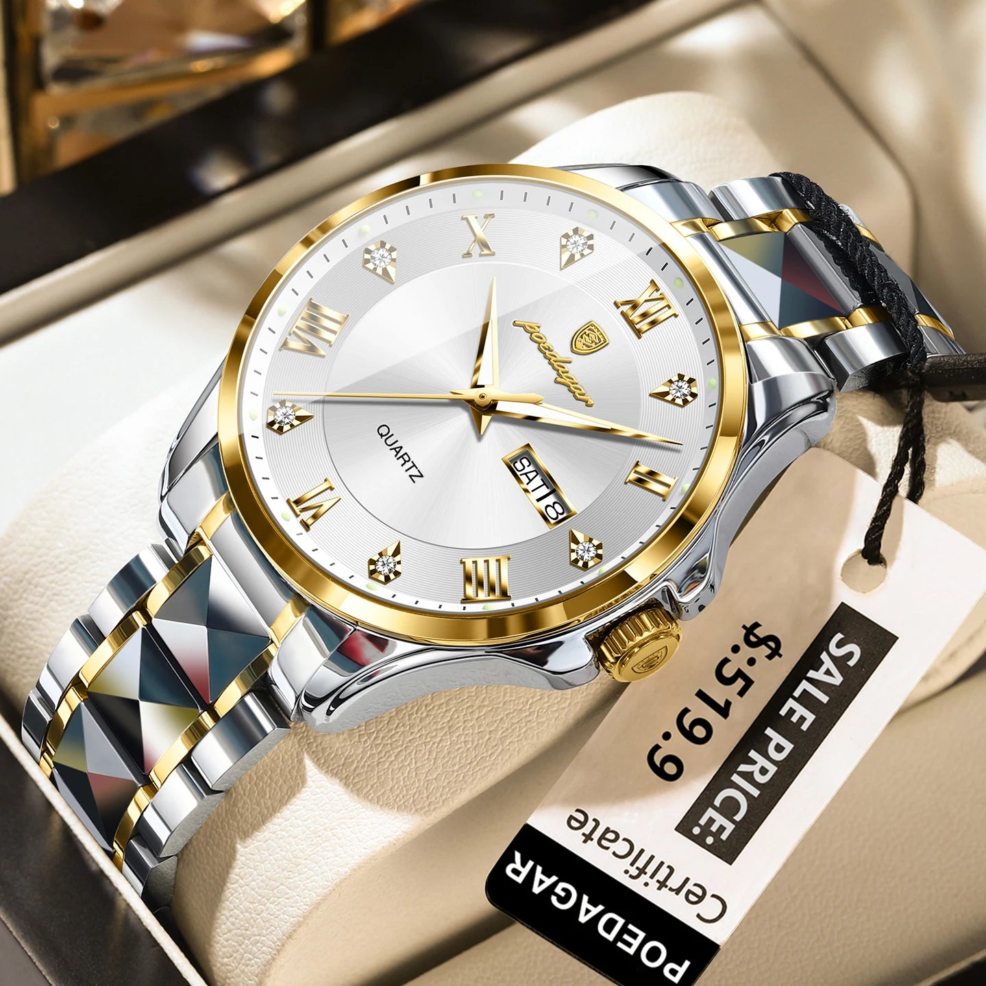 POEDAGAR Luxury Casual Man Watch Waterproof Luminous Date Week Quartz Men's Watches Stainless Steel Fashion Sport Men Wristwatch