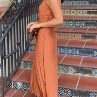 2026 spring/summer new solid color waist cinching sexy temperament elegant single shoulder sloping collar pleated long dress