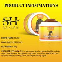 African Biotin Braid gel 100g Edges Control Twist Gel Tames Frizz & Edges Jojoba Oil Styling Braiding Gel Anti Hair Loss Wax，Loc