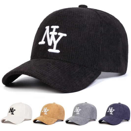 Unisex NY Letter Embroidery Corduroy Baseball Caps Spring and Autumn Outdoor Adjustable Casual Hats Sunscreen Hat Sports Cap