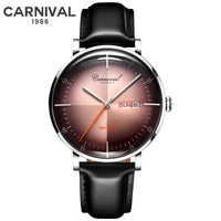 Carnival Brand 3D Curved Dial Luxury Sapphire Automatic Watch for Man Leather MIYIOTA Mechanical Watch Sports Wristwatch Male