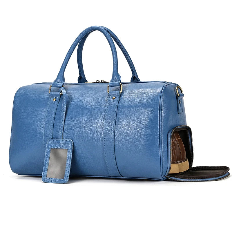 Natural Cowskin Travel Bags Waterproof Men's Leather Overnight Bag Handbag For Plane Luggage Men Male Weekend Bag Business 55cm