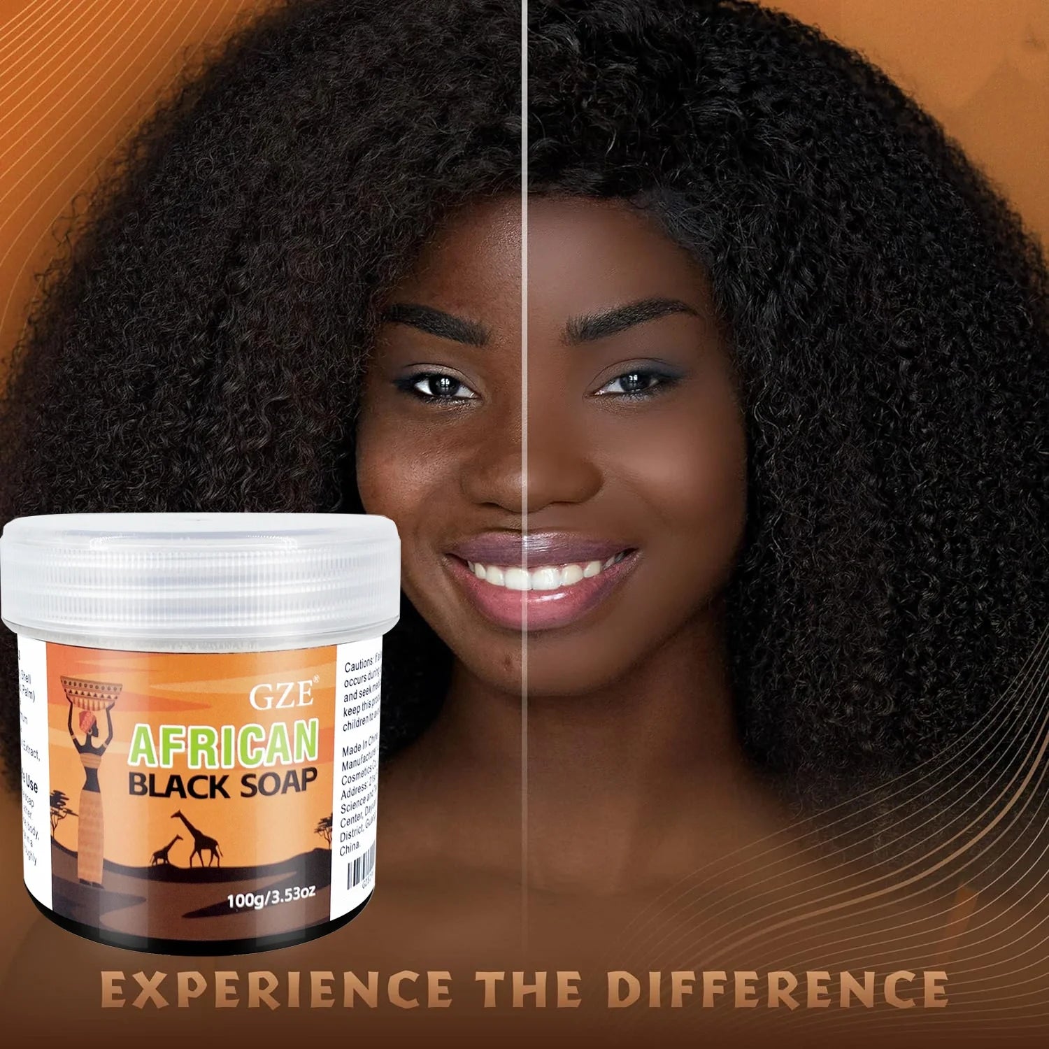 2 Pack GZE African Black Soap 3-in-1 Face, Hair, and Body Cleanser - Deeply Cleanses and Moisturizes Skin and Hair -  Handmade