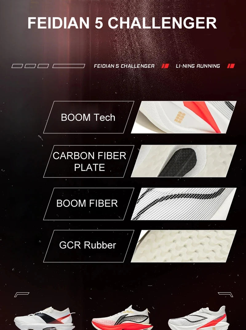 Li-Ning Men's FEIDIAN 5 CHALLENGER Racing Running Shoes SUPER BOOM Cushion CARBON-FIBER PLATE LiNing Competitive Sneaker ARMV001