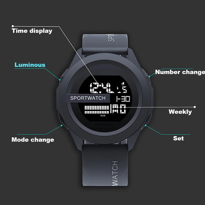 Men's Sports Watches Alarm Clock Multifunction Men LED Digital Watch Waterproof Fitness Sport Electronic Watch for Male Clock