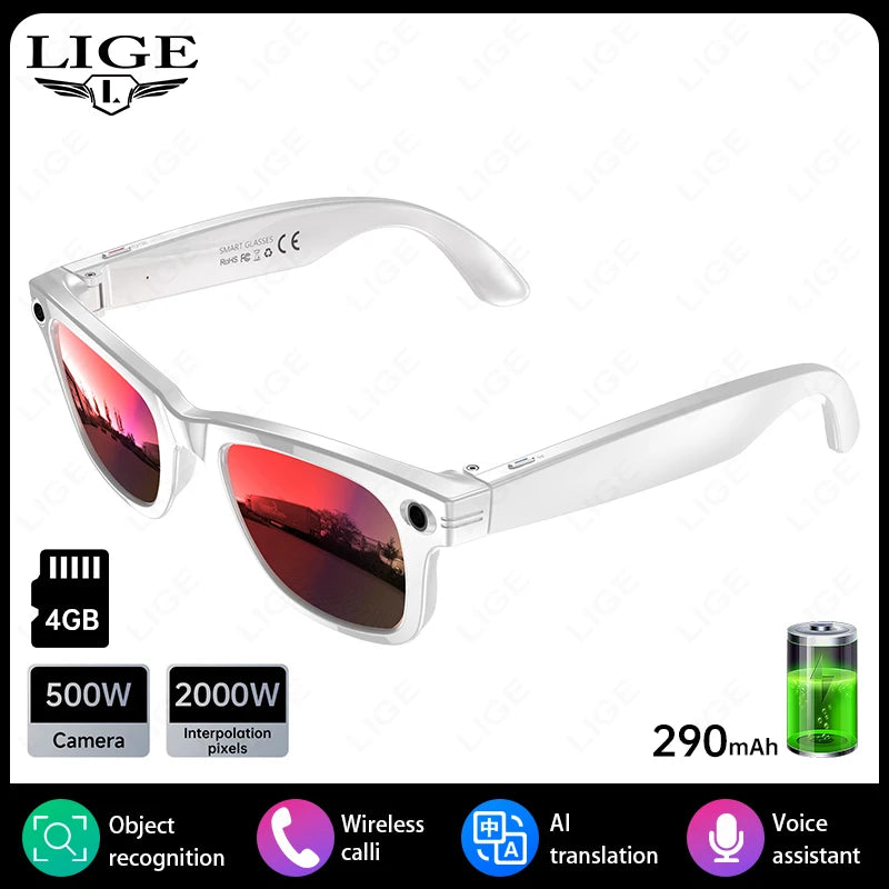 AI Smart Glasses 5 Million Pixels Recording Videos Photo Recognition Answer Translation 290mAh IP66 Waterproof Bluetooth Glasses