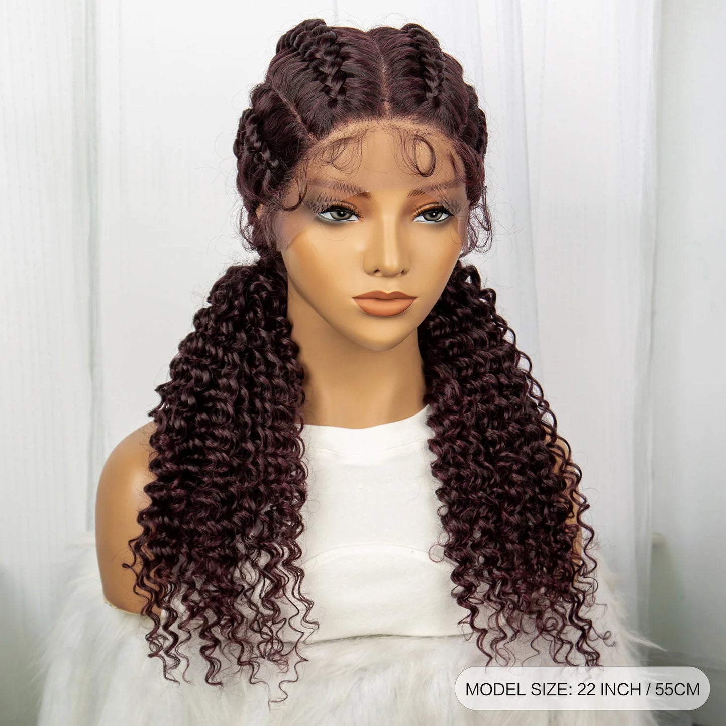 22inch Cornrow Braided Wigs Synthetic Lace Front Braids Wigs with Baby Hair 2 Curly Ponytail Braided Wigs for Black Women