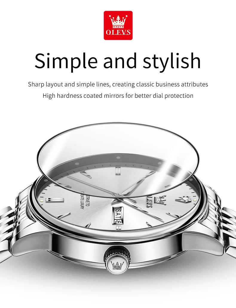 OLEVS Men's Watches Fashion Simple Calendar Week Luminous Waterproof  Steel Strap Man Watch Original Quartz Watches for Men 2929