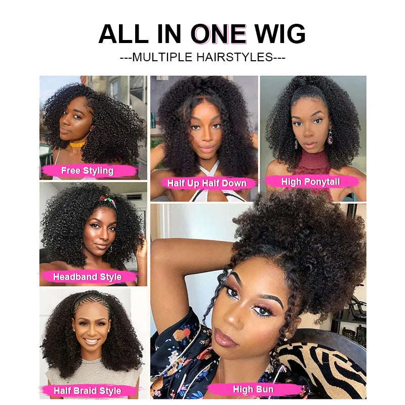 250% Half Wig Human Hair Kinky Curly Human Hair Wigs Flip Over 3 In 1 Half Wig Afro Curly Headband Wig 300% Full Hair Wigs Sale