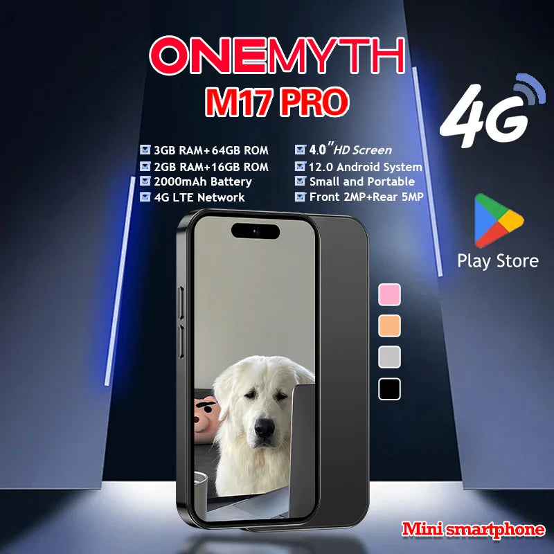 ONEMYTH Soyes M17 Pro Mini Smartphone 4.0-inch | 4G Dual SIM, Play Store | 2000mAh (2+16/3+64GB Storage) Gift for Lover