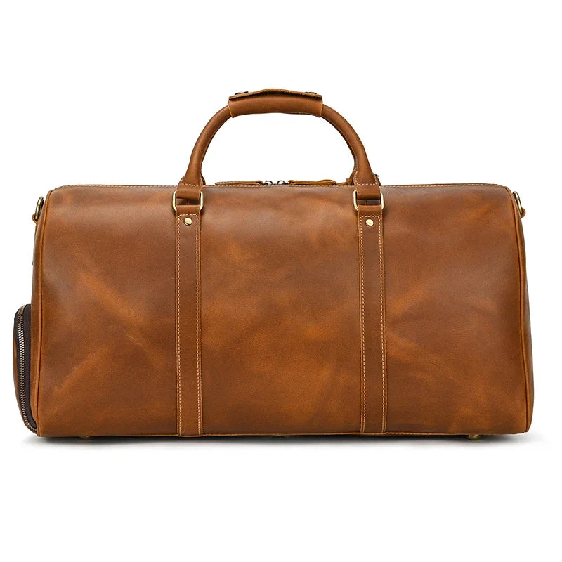 Custom Name Mens Leather Travel Duffle Bag Cow Leather Men's Weekender Bags Real Cowskin Leather Handbags For Travelling Outdoor