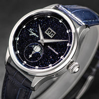 Sugess Moonphase Watch of Men 40mm Automatic Mechanical Wristwatches Origin ST2528 Movement Stainless Steel Blue Sandstone Dials