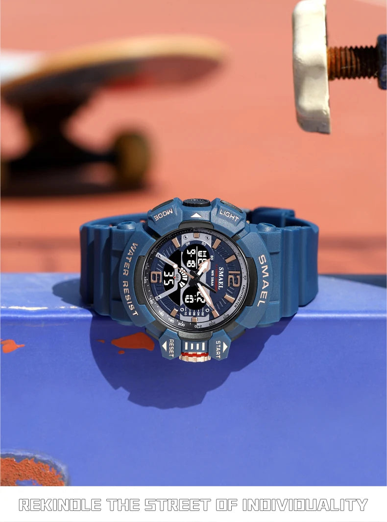 SMAEL Sport Watch for Men Waterproof Wristwatches Student Dual Display Digital Multi-function Stopwatch Clocks 8065 Male Watches