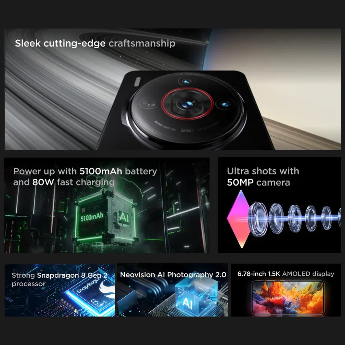 Nubia Z60S Pro Global Version 5G Android Cellphone Snapdragon 8 Gen 2 50MP Triple Camera 120Hz 6.78" AMOLED Screen NFC 5100mAh