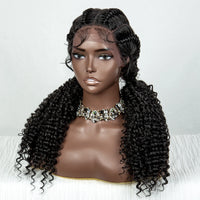 22inch Cornrow Braided Wigs Synthetic Lace Front Braids Wigs with Baby Hair 2 Curly Ponytail Braided Wigs for Black Women