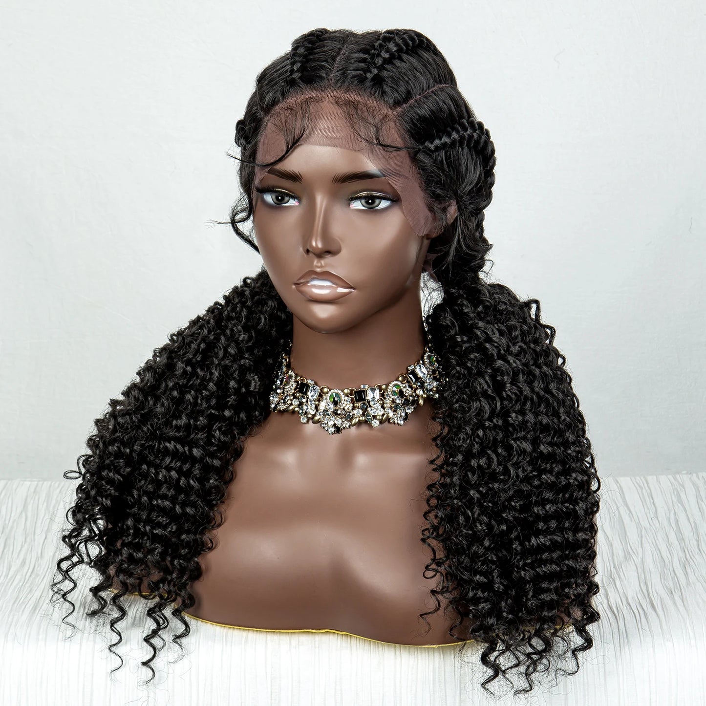 22inch Cornrow Braided Wigs Synthetic Lace Front Braids Wigs with Baby Hair 2 Curly Ponytail Braided Wigs for Black Women