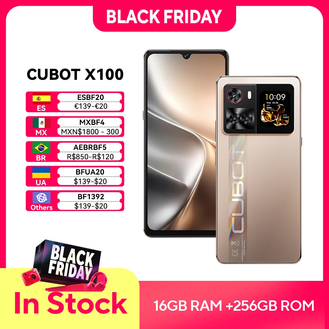 Smartphone 5G Cubot X100, Android 15, Dimensity 7025, 6nm, 2.5GHz,6.88-inch Screen,16GB(8+8),256GB, 64MP Camera, 5100mAh Battery