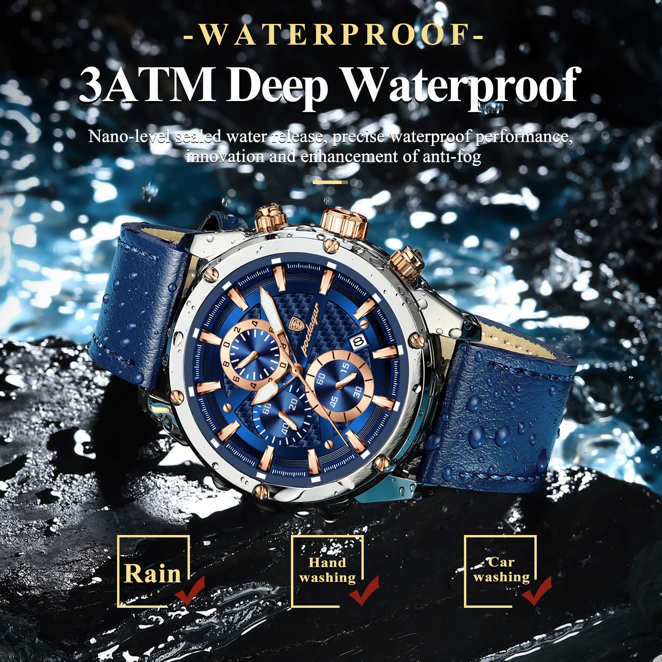 POEDAGAR Luxury Sports Man Wristwatch Military Quartz Men Watch Waterproof Luminous Chronograph Date Leather Men's Watches Reloj