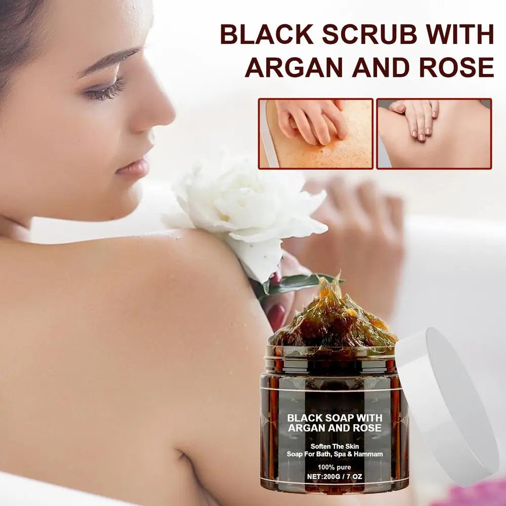 1pcs Black Beldi Soap With Argan And Rose 200g Morocco Black Beldi Soap Moisturizing Body Remove Acne Skin Care