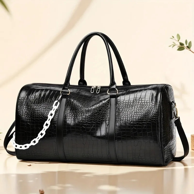 Large Capacity Retro Crocodile-Textured Duffel Bag with Adjustable Shoulder Strap, Stylish Gym,  Weekender & Overnight Bag