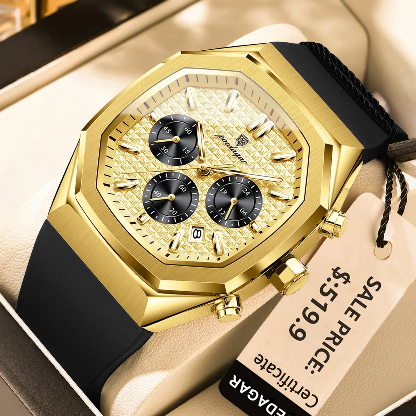 POEDAGAR Business Watch For Men Waterproof Luminous Chronograph Date Man Wristwatch Silicone Strap Quartz Men's Watches Male+Box