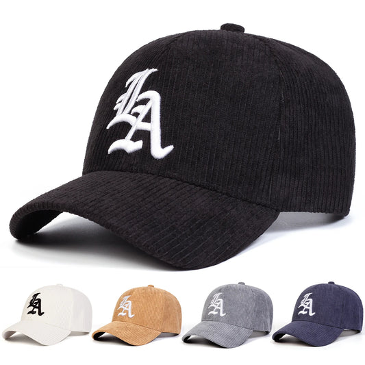 Unisex Gothic LA Embroidery Corduroy Baseball Caps Spring and Autumn Outdoor Adjustable Casual Hats Sunscreen Hat Sports Cap