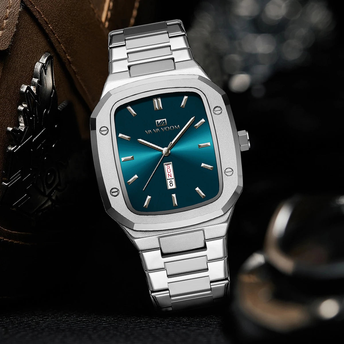 2025 New Men Watch Week Quartz Movement Square Stainless Steel Clock Gold Black Waterproof Luxury Brand Waterproof Sports Watch