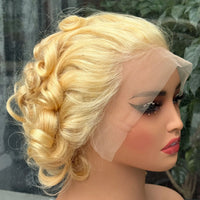 613# Pixie Cut Wigs Human Hair Loose Wave Curly Wig 13x4 Lace Front Human Hair Wig  260% Density 8Inch for Black Women