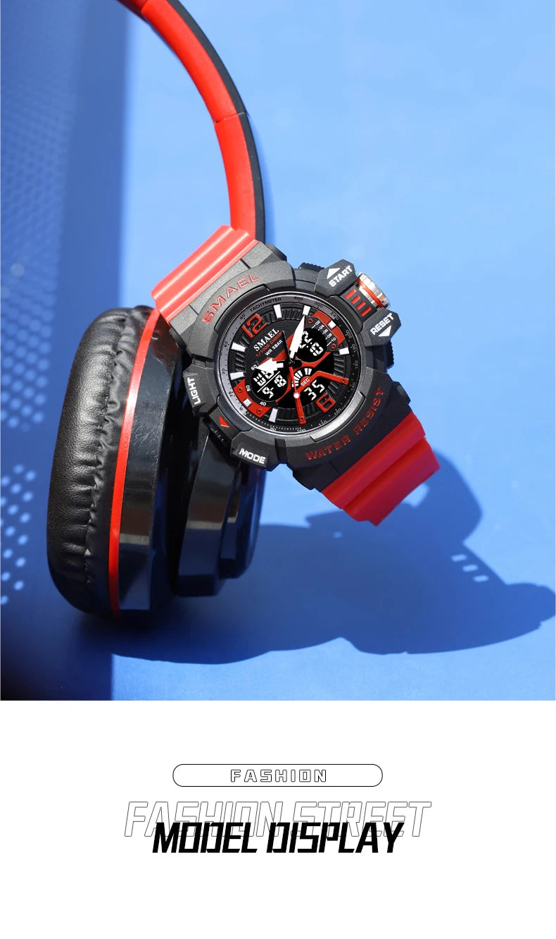 SMAEL Sport Watch for Men Waterproof Wristwatches Student Dual Display Digital Multi-function Stopwatch Clocks 8065 Male Watches