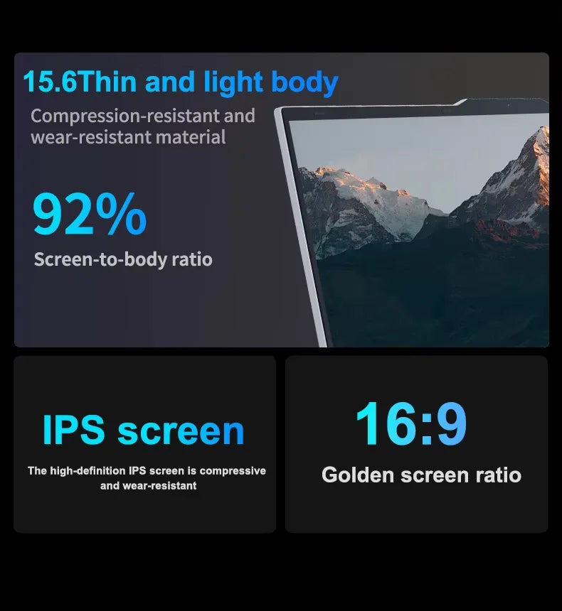 15.6" Ultra Slim Intel Core i7 6500U Laptop Computer Windows 11 16GB DDR4 1TB SSD Notebook PC Fingerprint Unlock Gaming Laptops