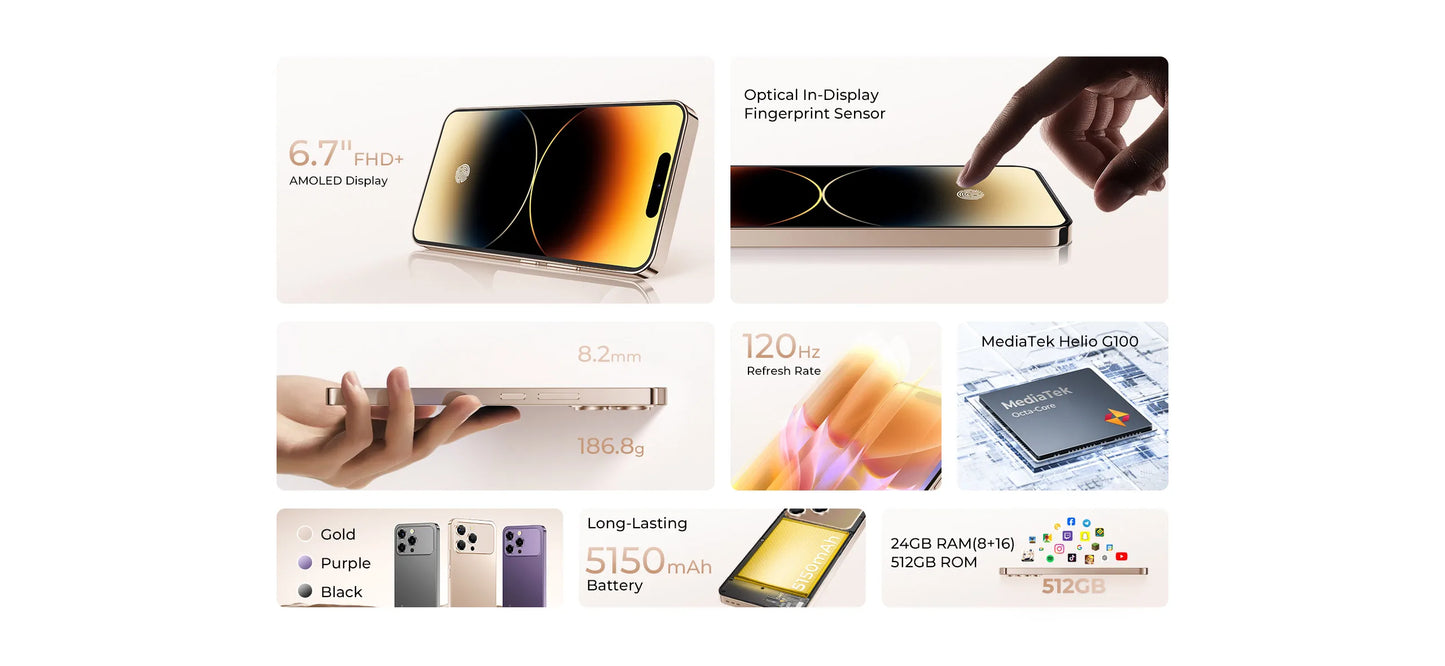 【World Premiere】OUKITEL P1 PRO 6.7-inch FHD+ AMOLED 120Hz, 5150mAh Battery, 8.2mm Ultra-thin Smartphone 8GB+512GB, Android 15