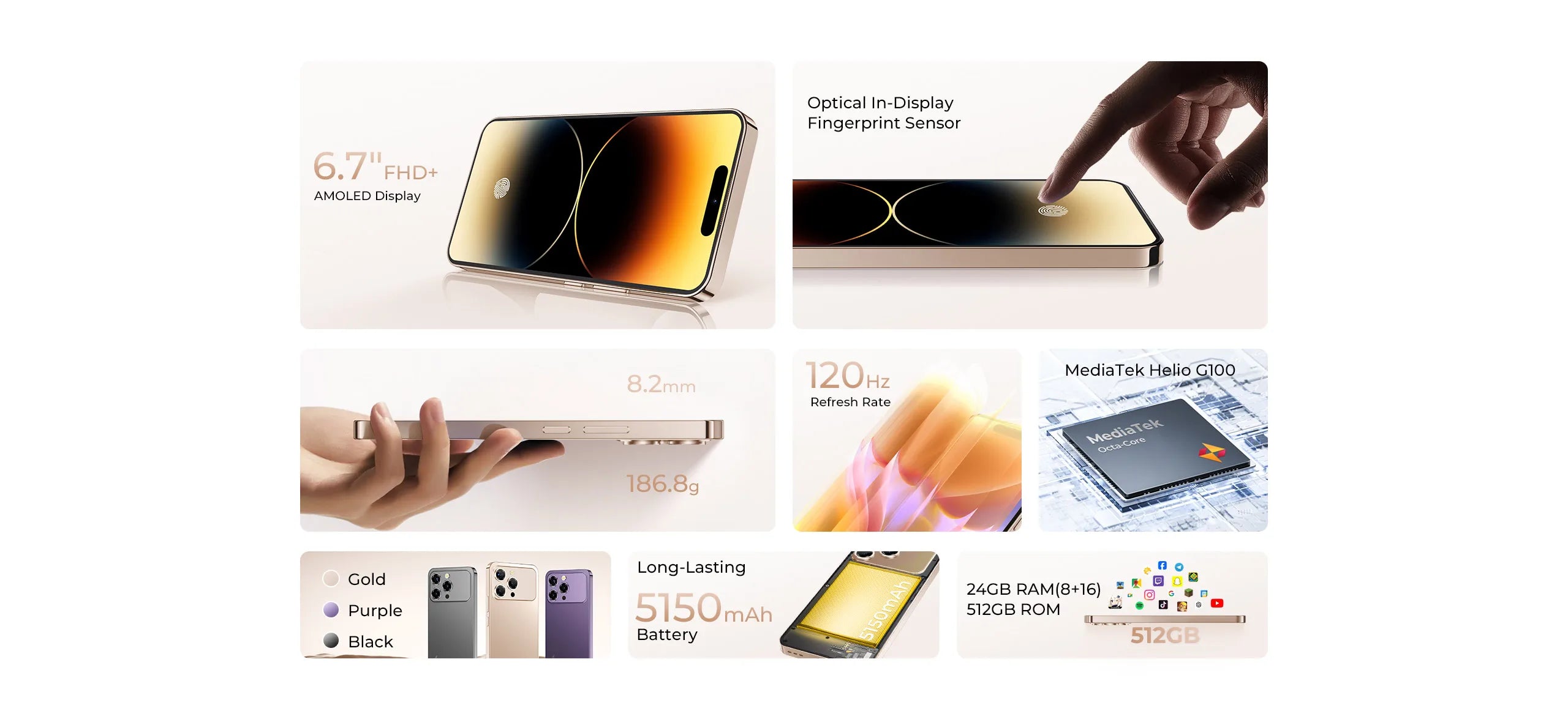 【World Premiere】OUKITEL P1 PRO 6.7-inch FHD+ AMOLED 120Hz, 5150mAh Battery, 8.2mm Ultra-thin Smartphone 8GB+512GB, Android 15