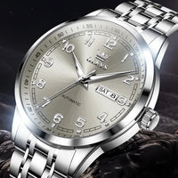 OLEVS Men Watches 7077 Luxury Fashion Top Brand Original Automatic Mechanical Watch for Man Double Scale Simple Trend Waterproof