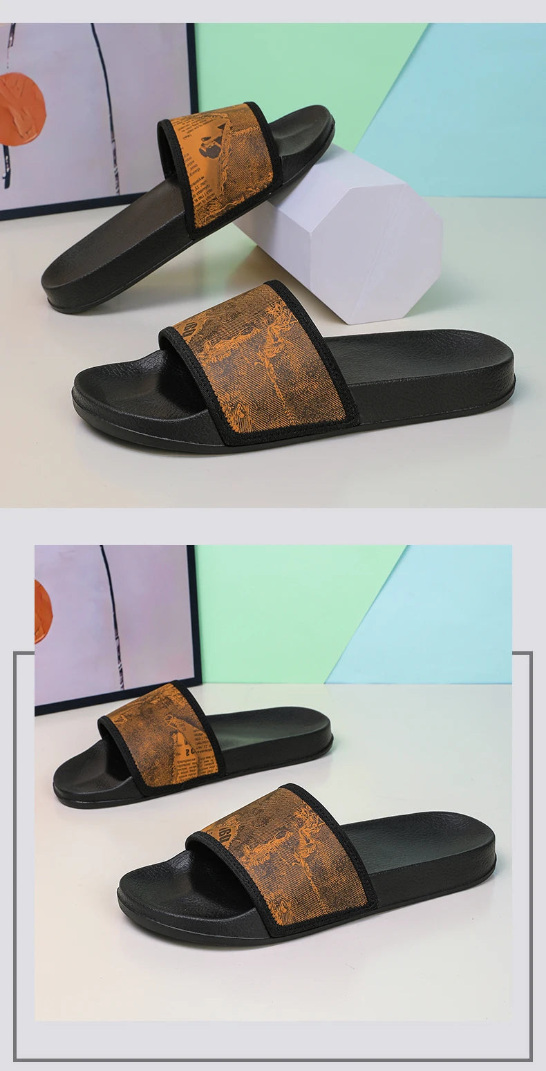 Mens Slides Fashion Summer Luxury Slippers Cushion Beach Solid Slides Indoor Bathroom Anti Slip House Male Sandals