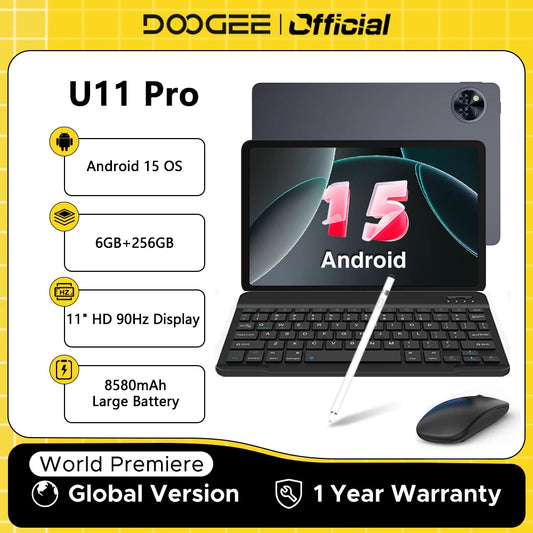 Global Version DOOGEE U11 Pro Android 15 Tablet PC 11 inch Ultra-clear 90Hz Display 30GB(6 + 24) 256GB 8580mAh Battery Tablet