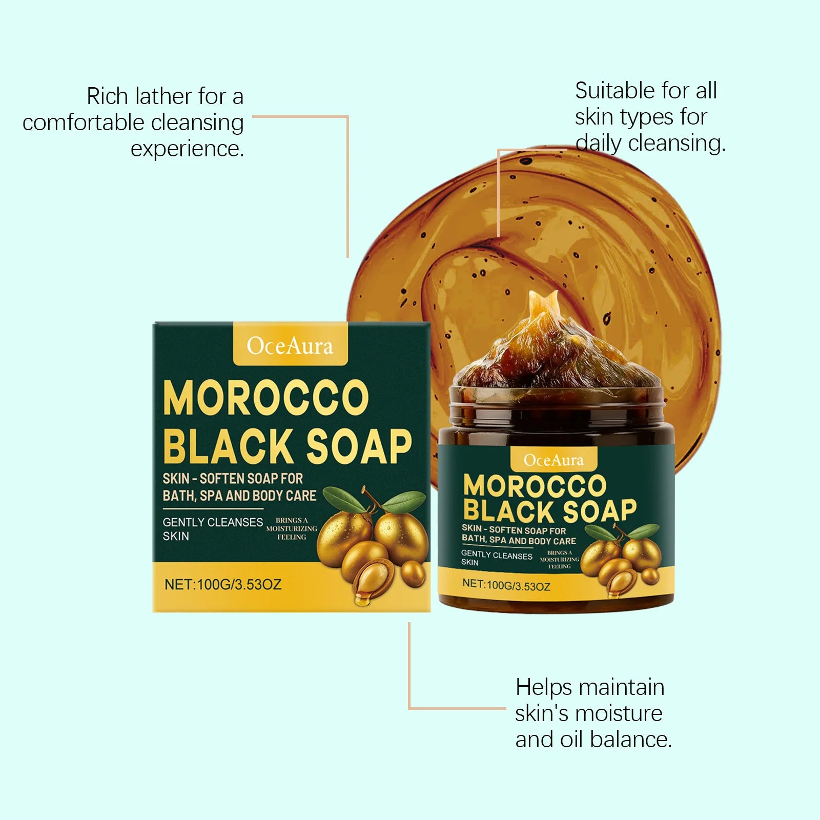 100g Moroccan Black Soap Acne Removal Deep Cleaning Exfoliating Reduce Dark Spots Pimple Revitalizing Smooth Skin Body Wash Soap