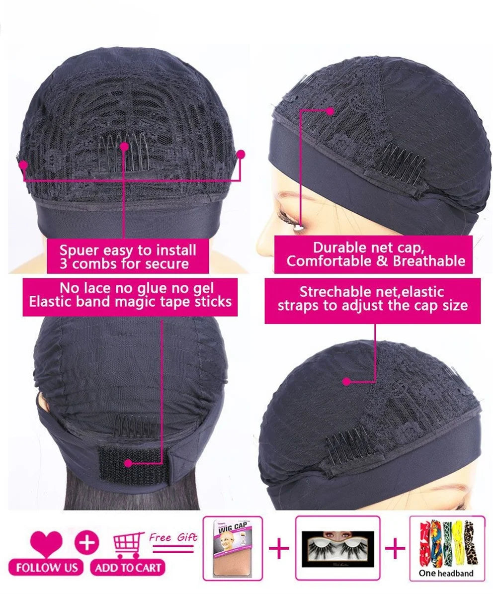 180% Afro Kinky Curly Headband Human Hair Wig For Black Women No Glue No Gel Ready To Wear Natural Brazilian Wigs With Headbands